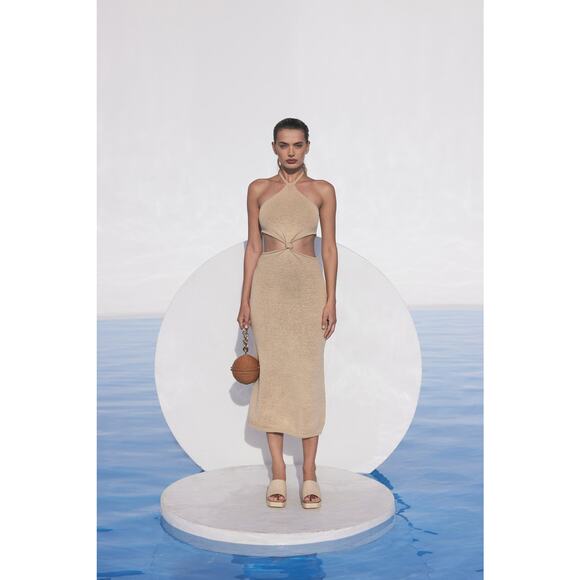 cult gaia beige dress Sculpted to perfection CULT GAIA's Raith Knit Dress in Beige or Red. A one-shoulder silhouette with artful ribbed details